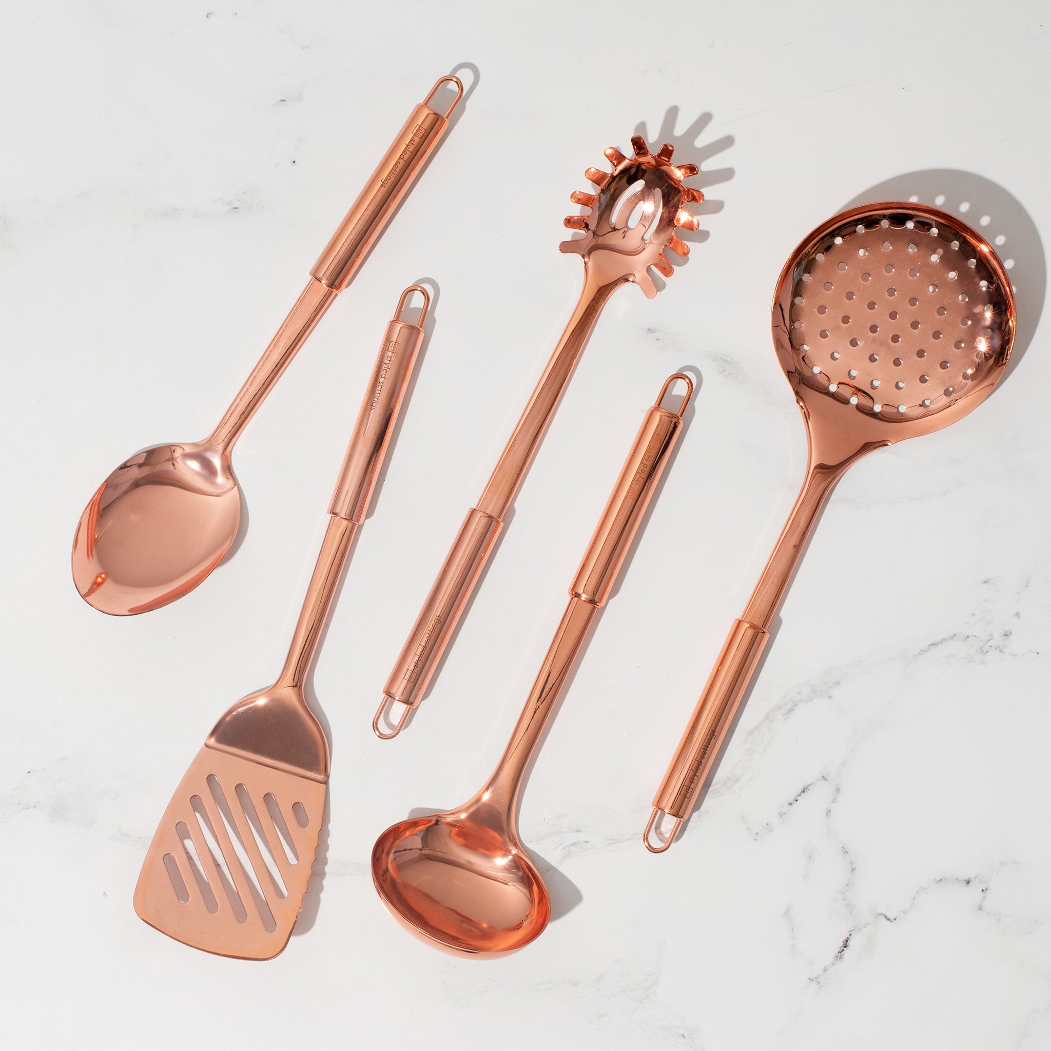 Styled Settings Copper Cooking Utensils for Cooking/Serving, Rose Gold Kitchen Utensils -Stainless Steel Copper Serving Utensils Set 5