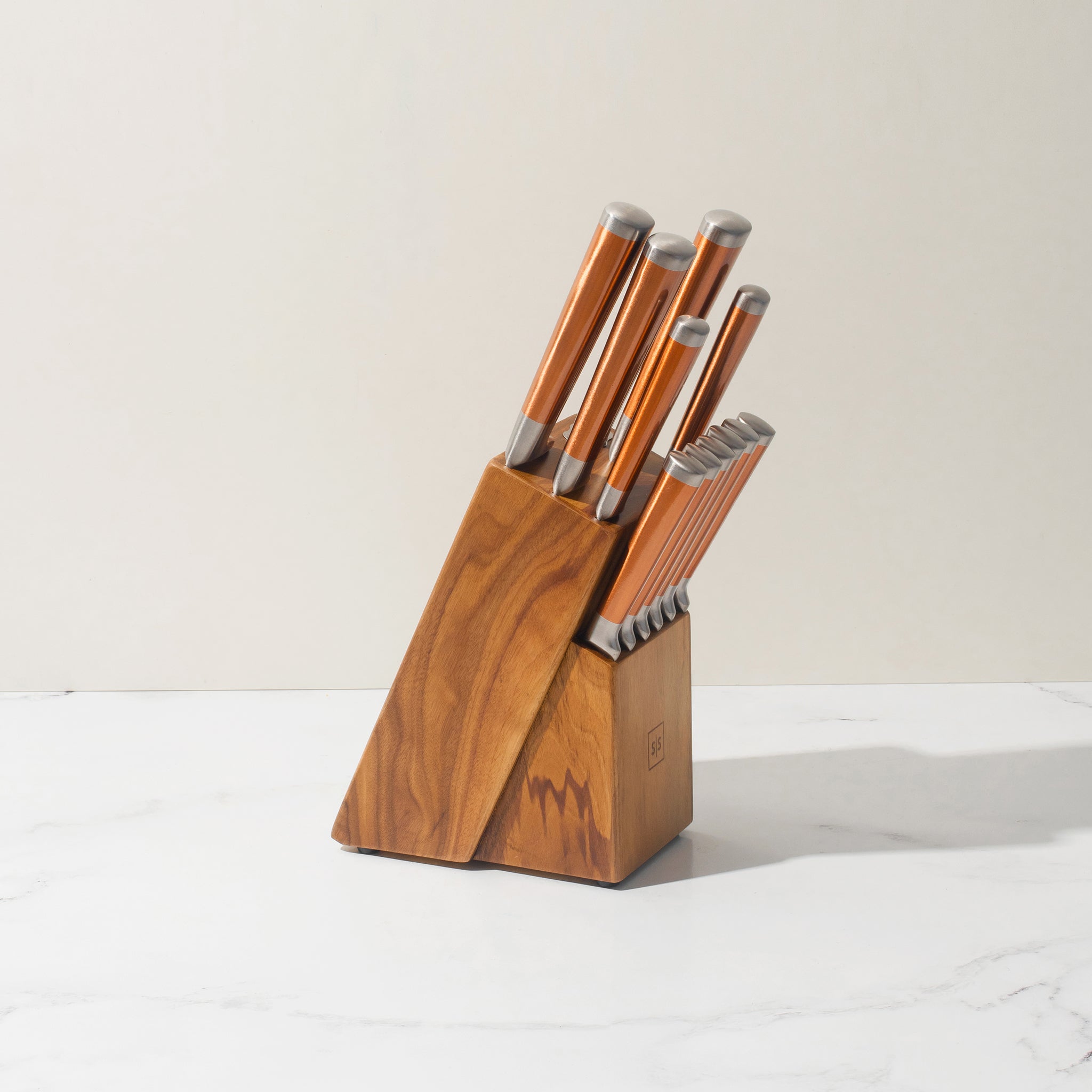 Copper Knife Set with Walnut Knife Block - Styled Settings