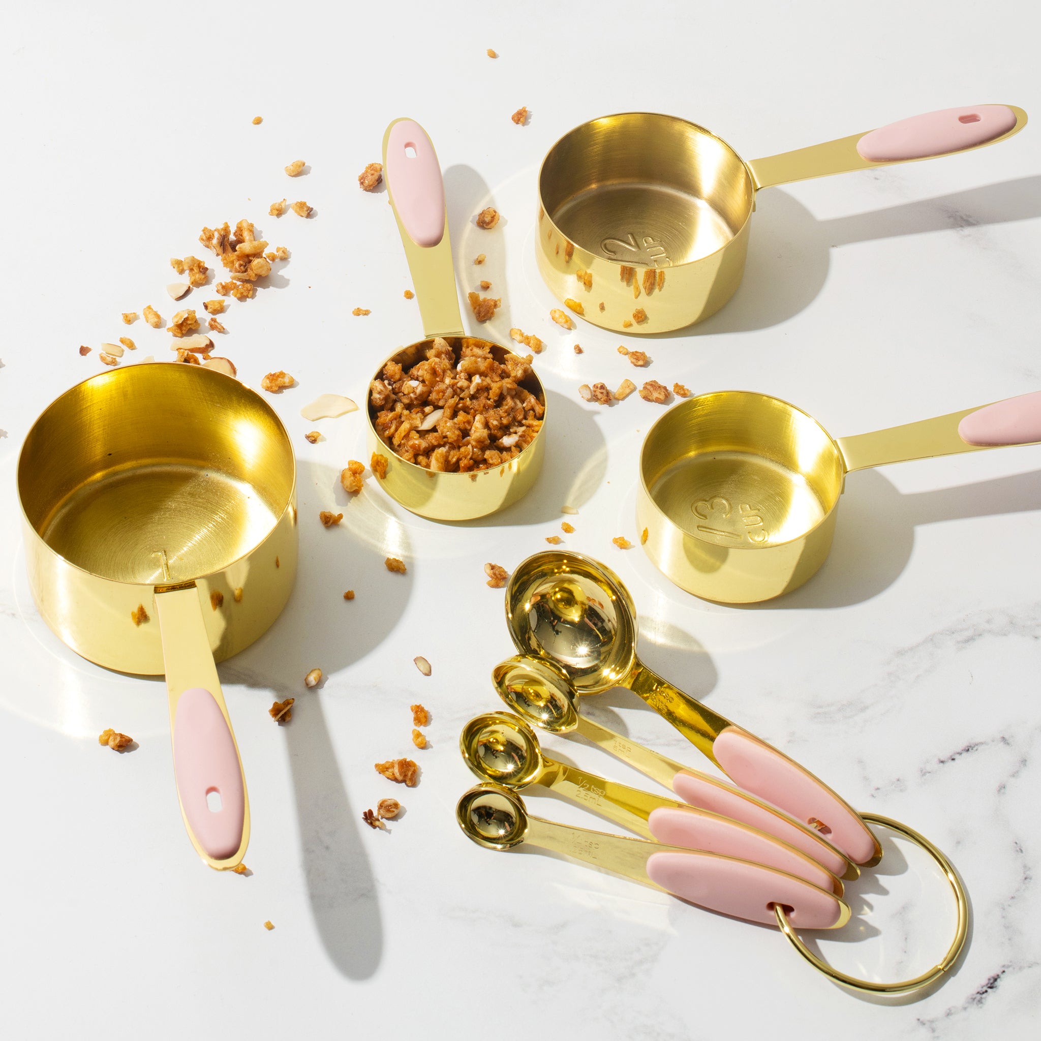 Measuring Cups and Spoons Set of 8 Piece,Gold Measuring Cups with