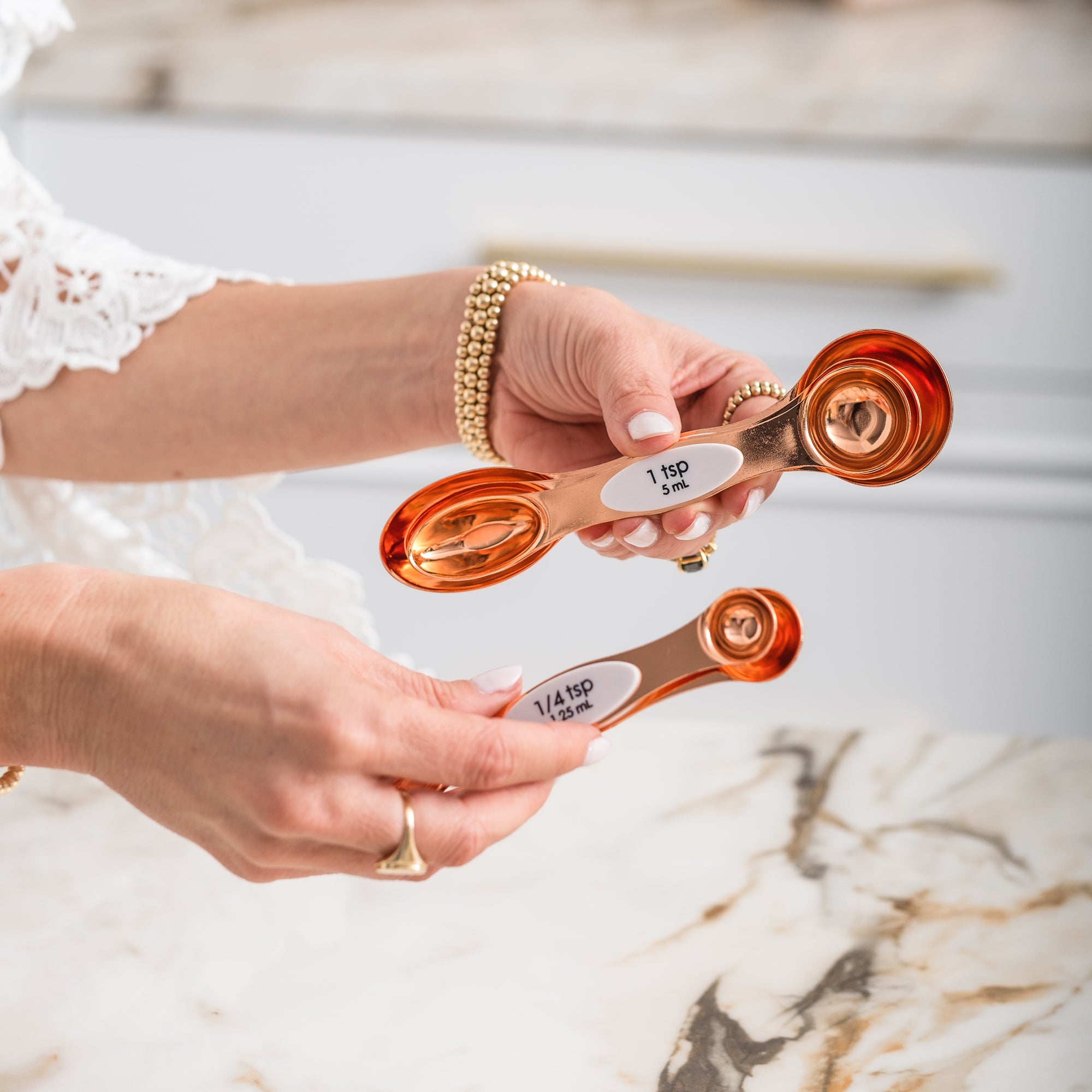 Copper and White Magnetic Measuring Spoons Set - Styled Settings
