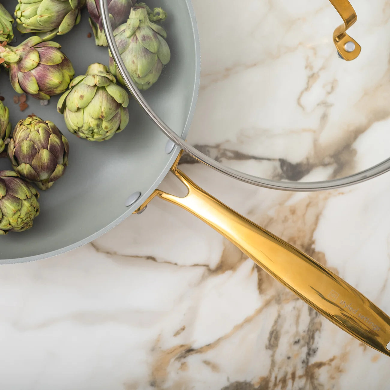 Pink and Gold Nonstick Pots and Pans Set - Styled Settings