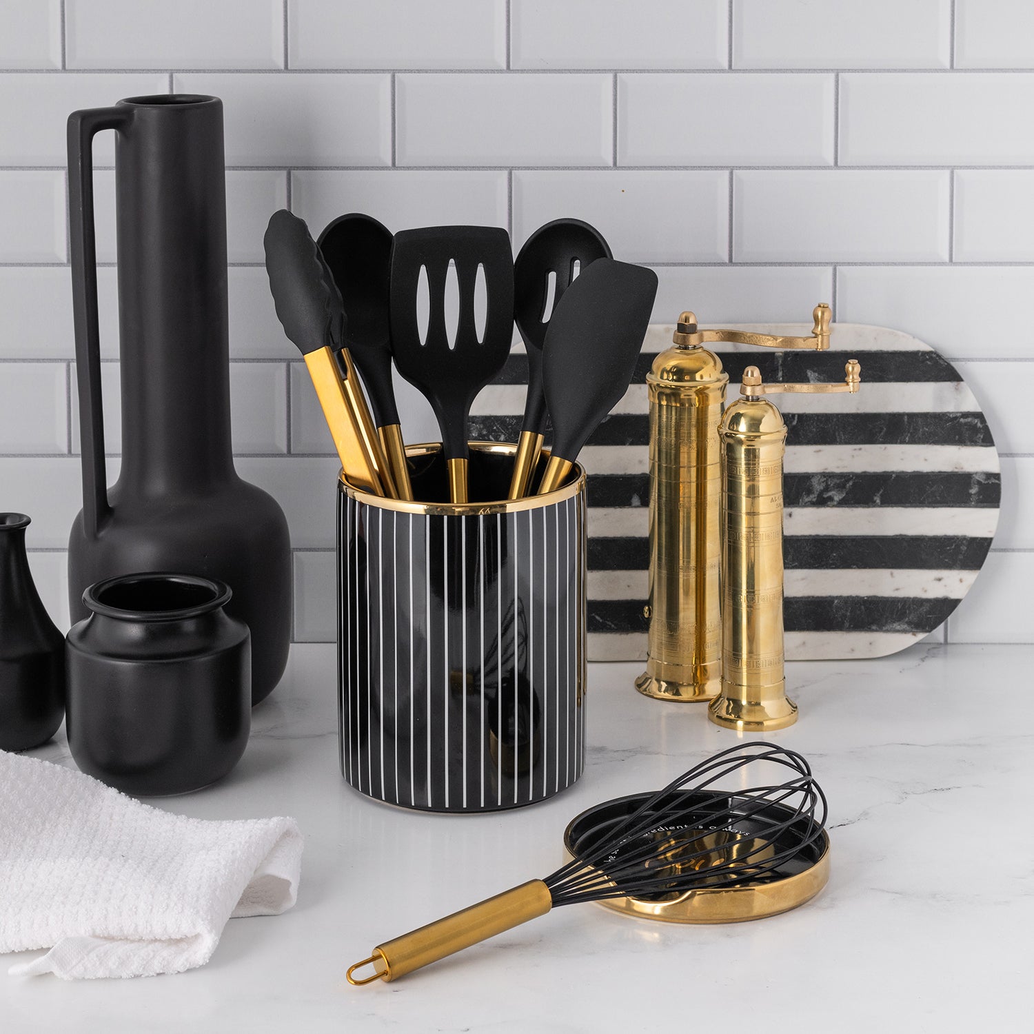 Black and Gold Kitchen Utensils Set - Styled Settings