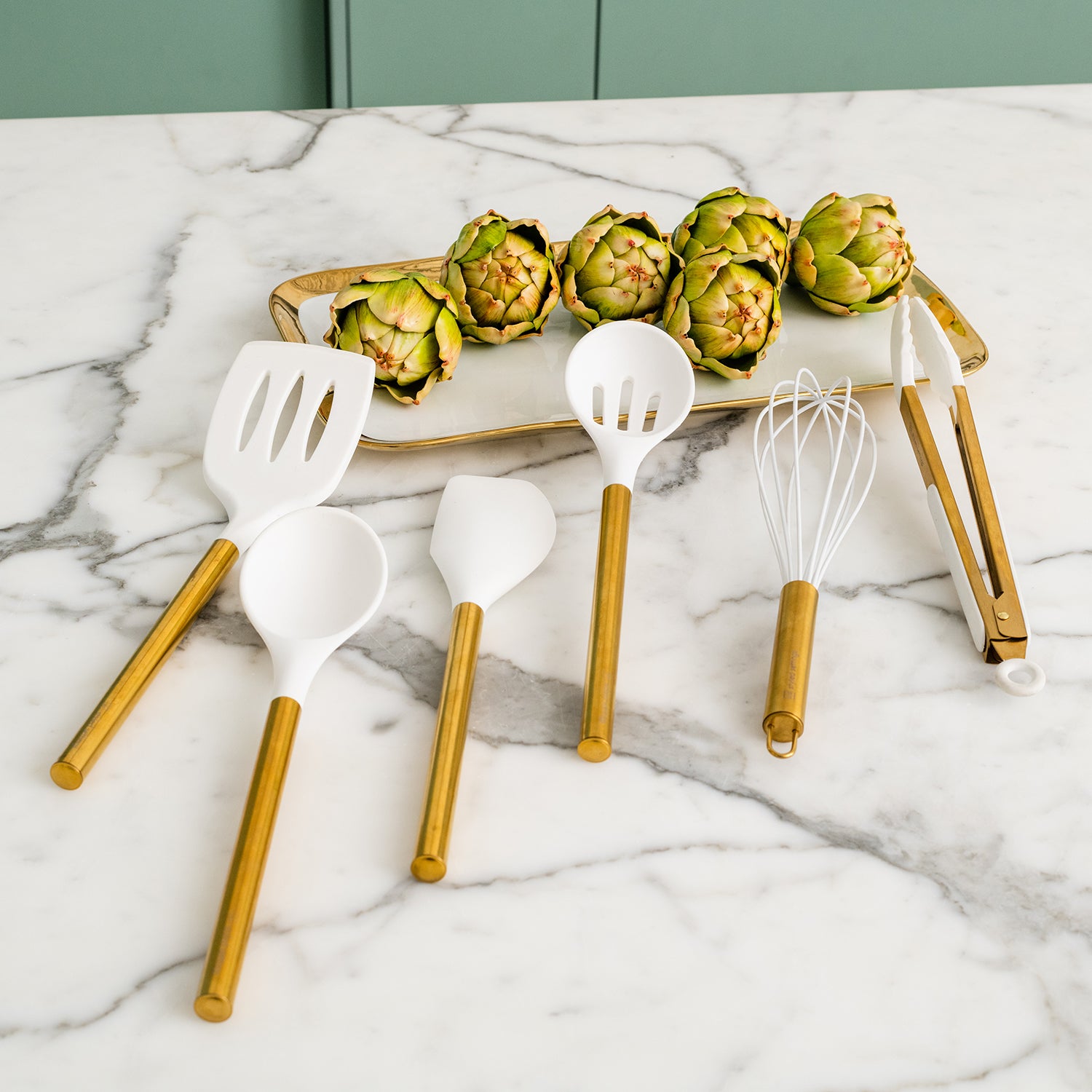 White and Gold Kitchen Utensils Set - Styled Settings