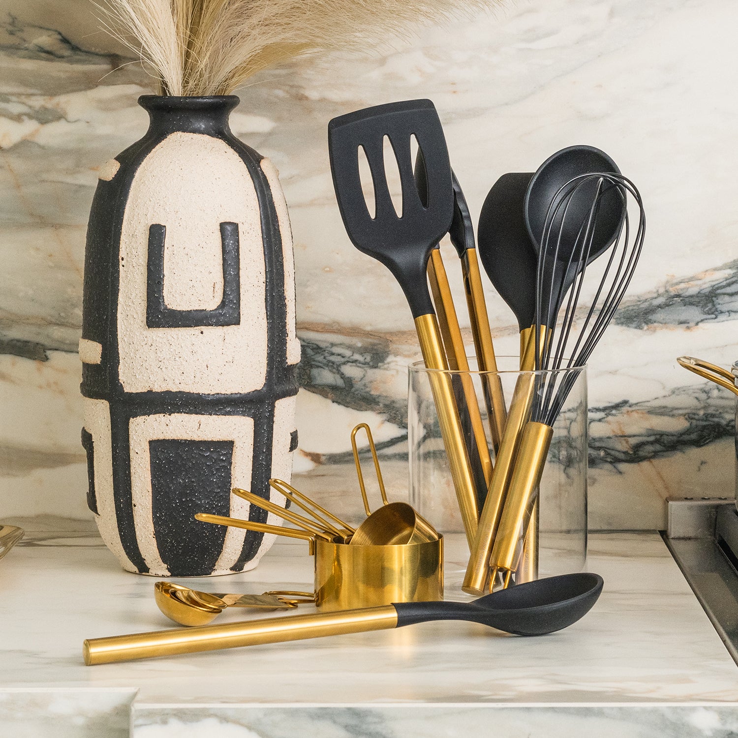 Black and Gold Kitchen Utensils Set - Styled Settings