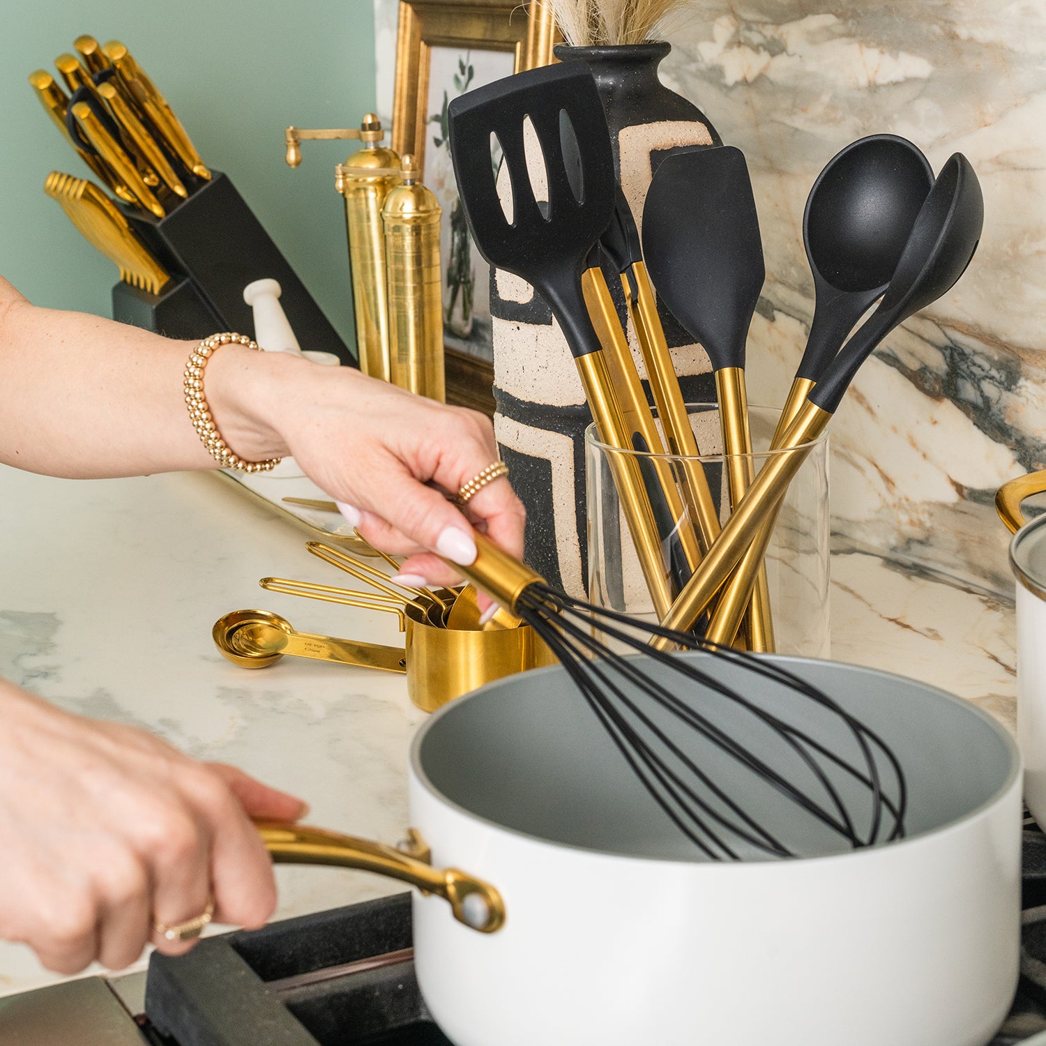 Black and Gold Kitchen Utensils Set - Styled Settings