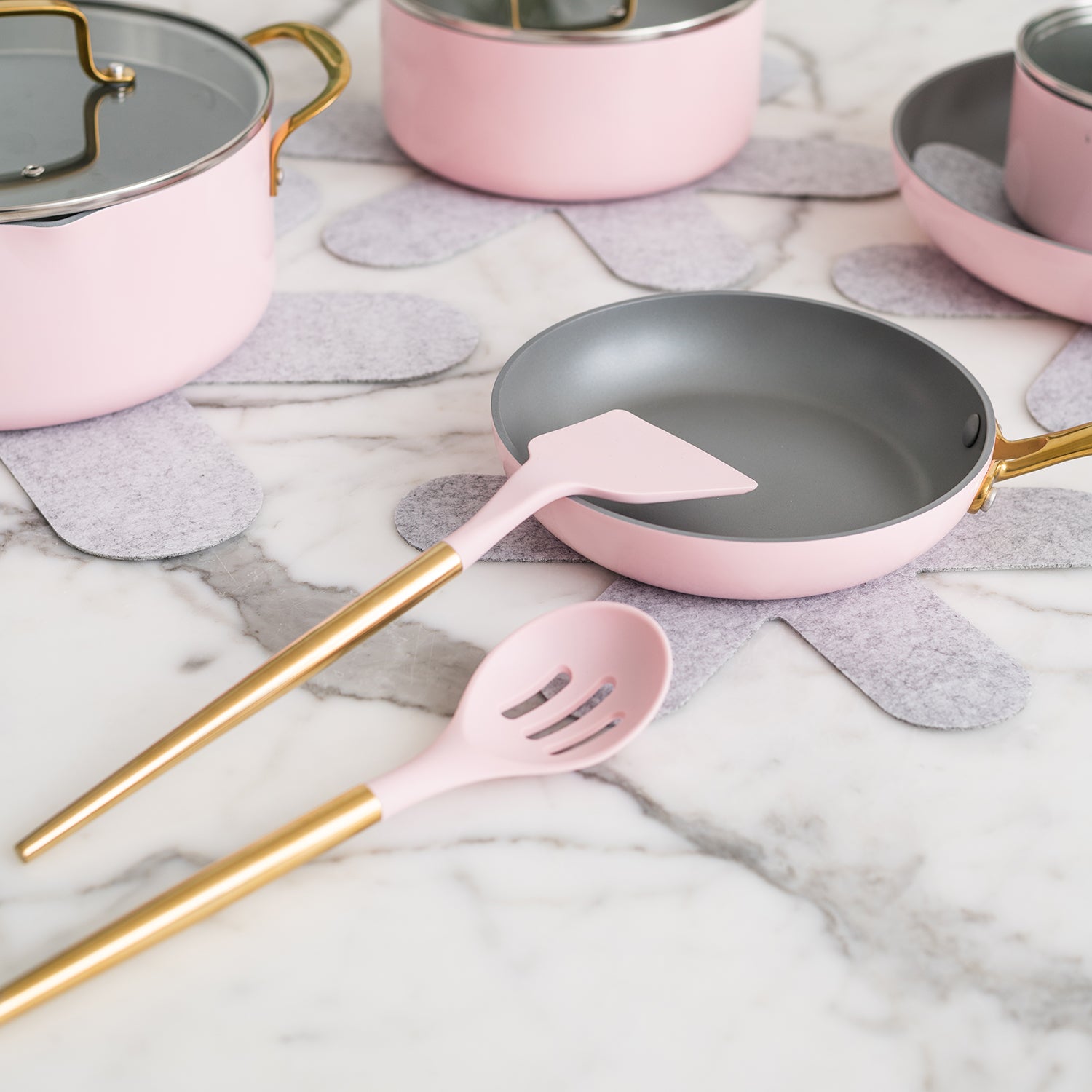 Pink and Gold Nonstick Pots and Pans Set - Styled Settings