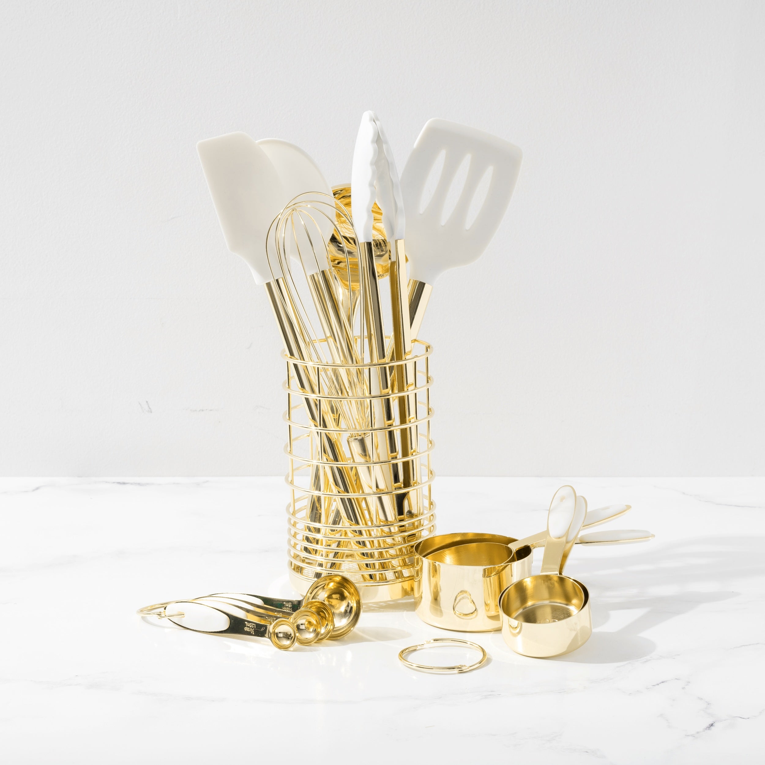 White and Light Gold Kitchen Utensils Duo