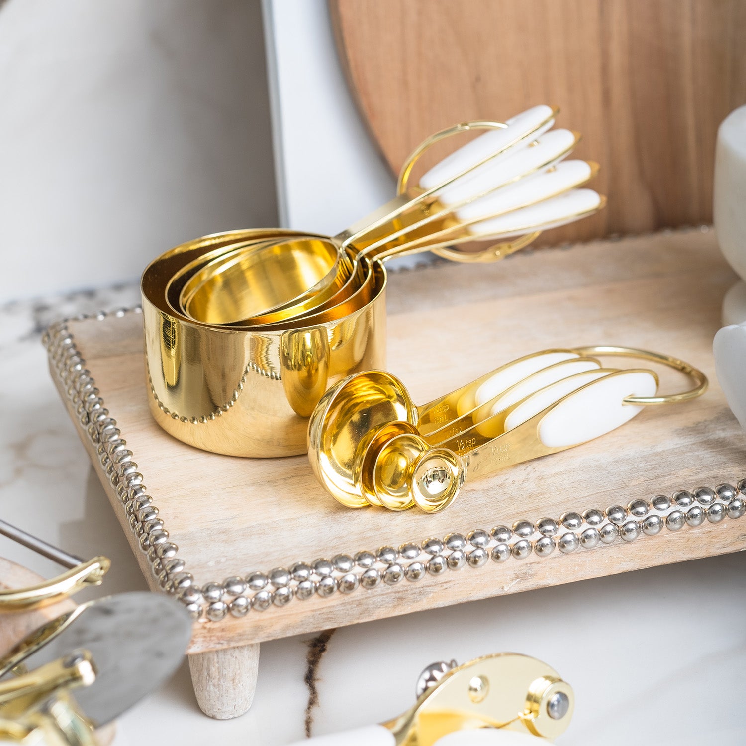 White and Gold Measuring Cups and Spoons Set - Styled Settings