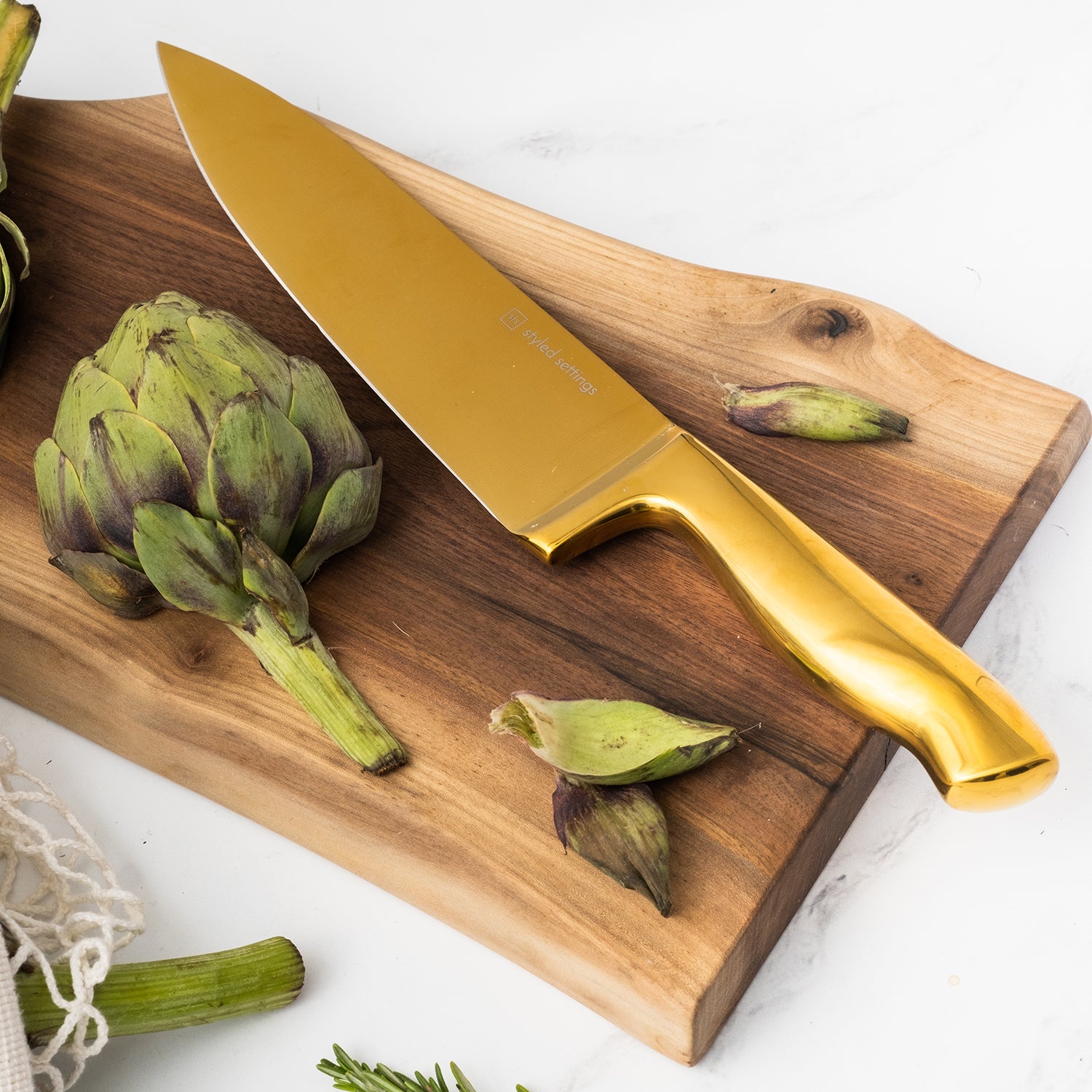 Styled Settings Black and Gold Knife Set with Knife Block and Sharpener