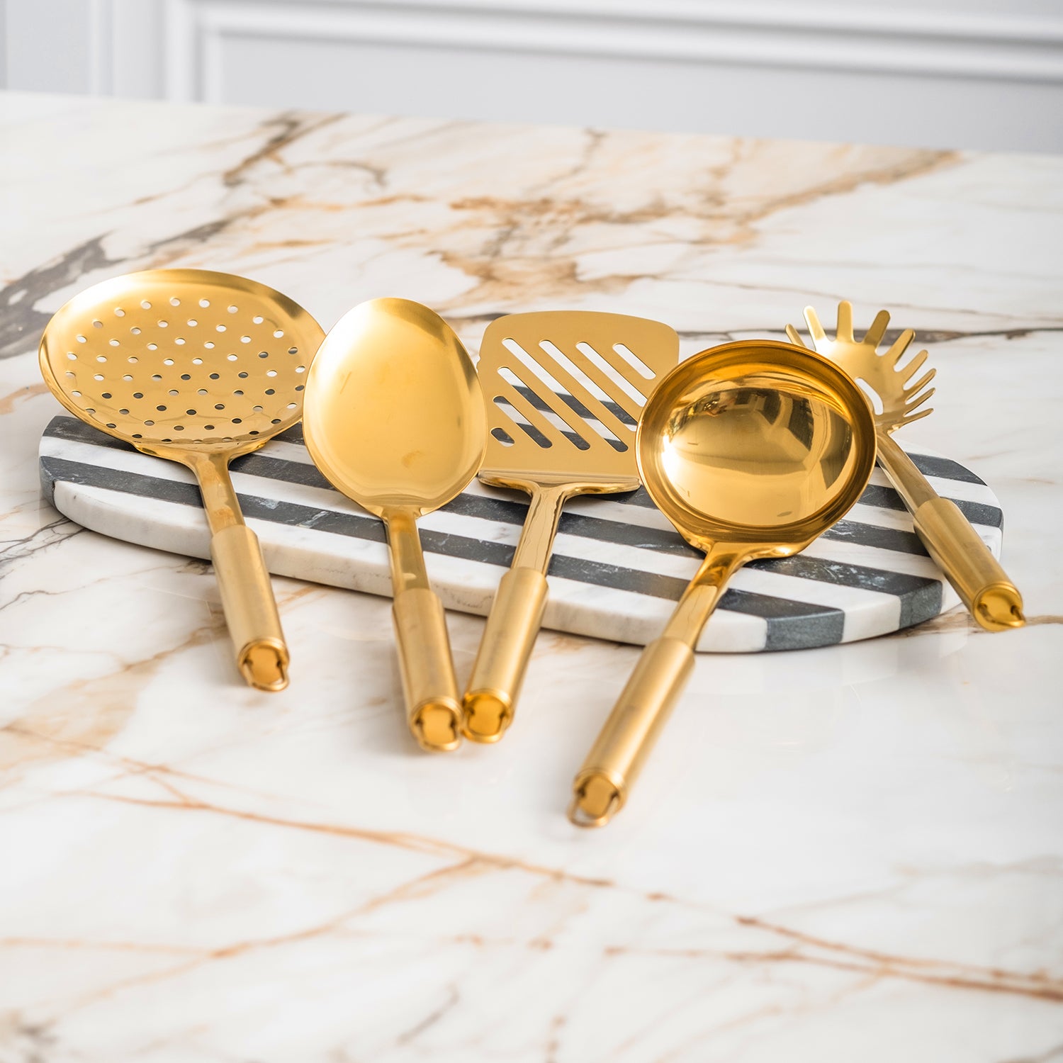 Styled Settings Gold/Brass Cooking Utensils for Modern Cooking and Serving, Kitchen Utensils -Stainless Steel Cooking