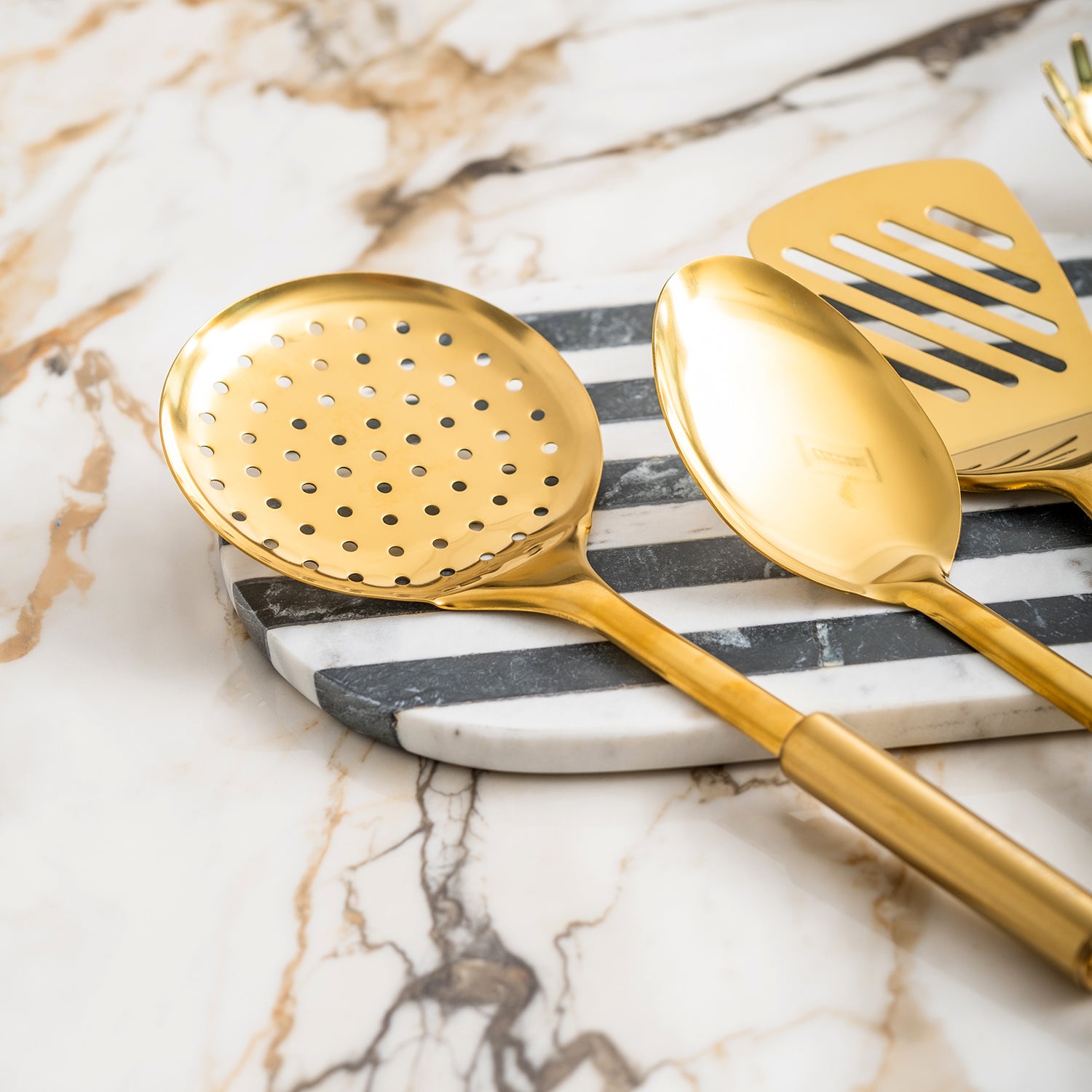 Styled Settings Gold/Brass Cooking Utensils for Modern Cooking and Serving, Kitchen Utensils -Stainless Steel Cooking