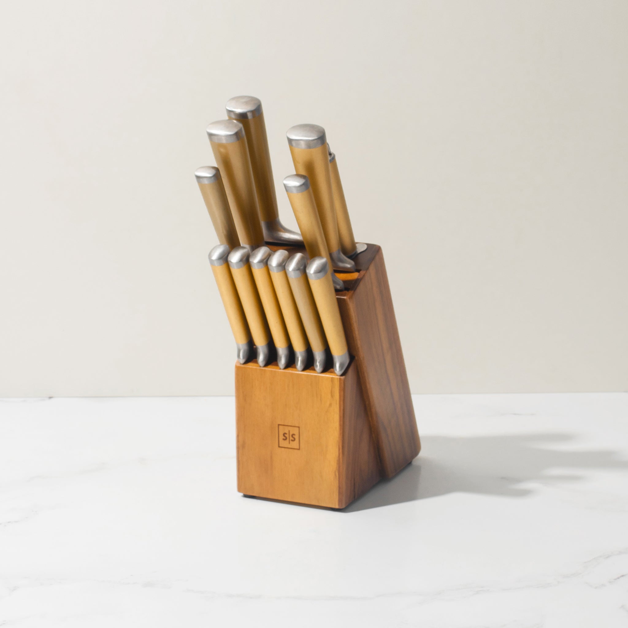 Gold Knife Set with Walnut Knife Block - Styled Settings