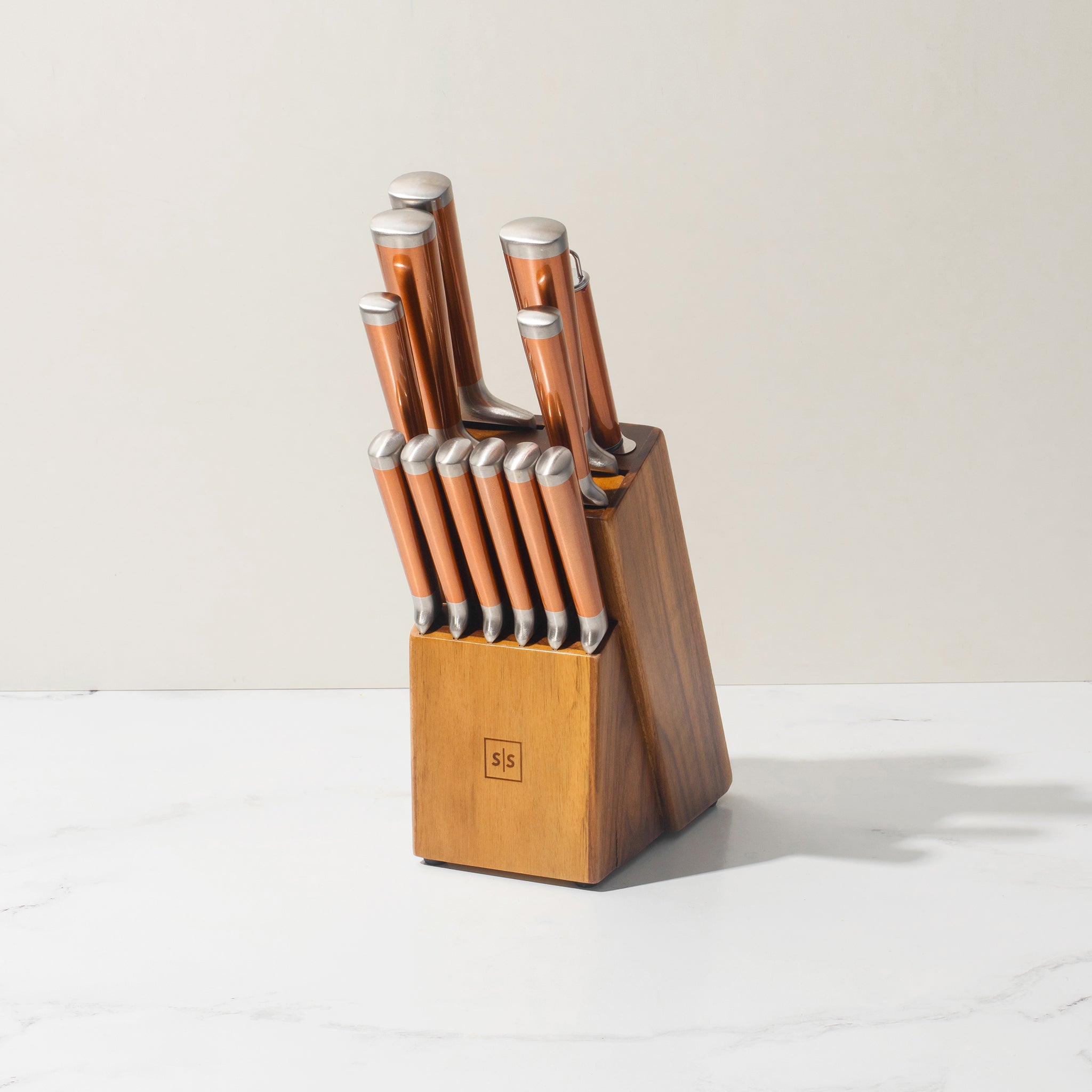 Copper Knife Set with Walnut Knife Block - Styled Settings