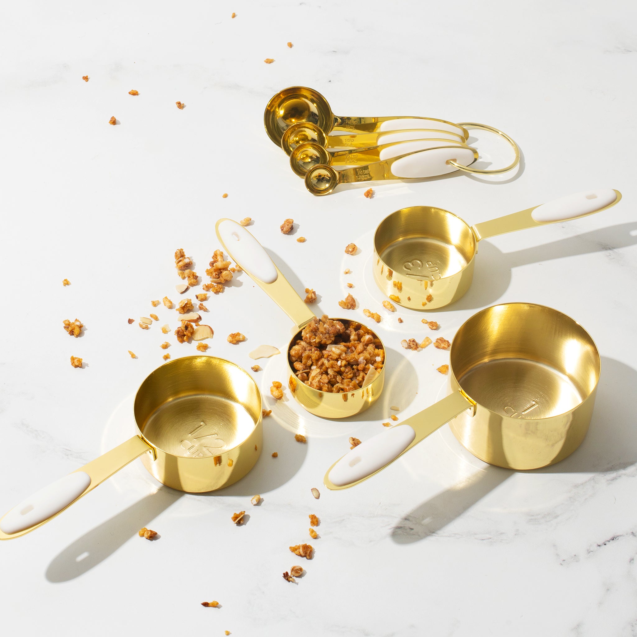 Styled Settings Modern Cups Measuring and Spoons Set, Gold - Stackable, Stylish Sturdy Stainless