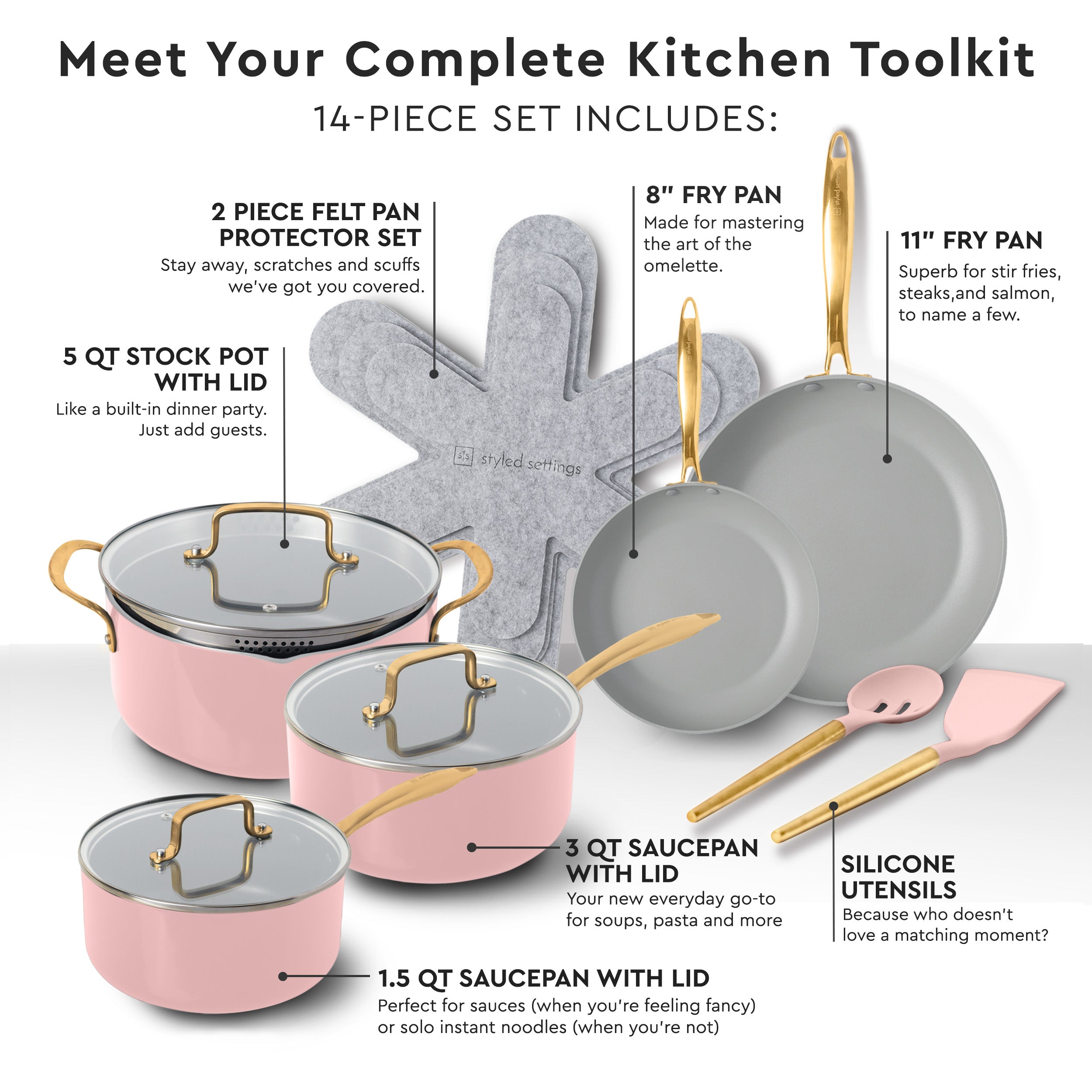 Pots and Pans Set - Nonstick Kitchen Cookware + Bakeware Set