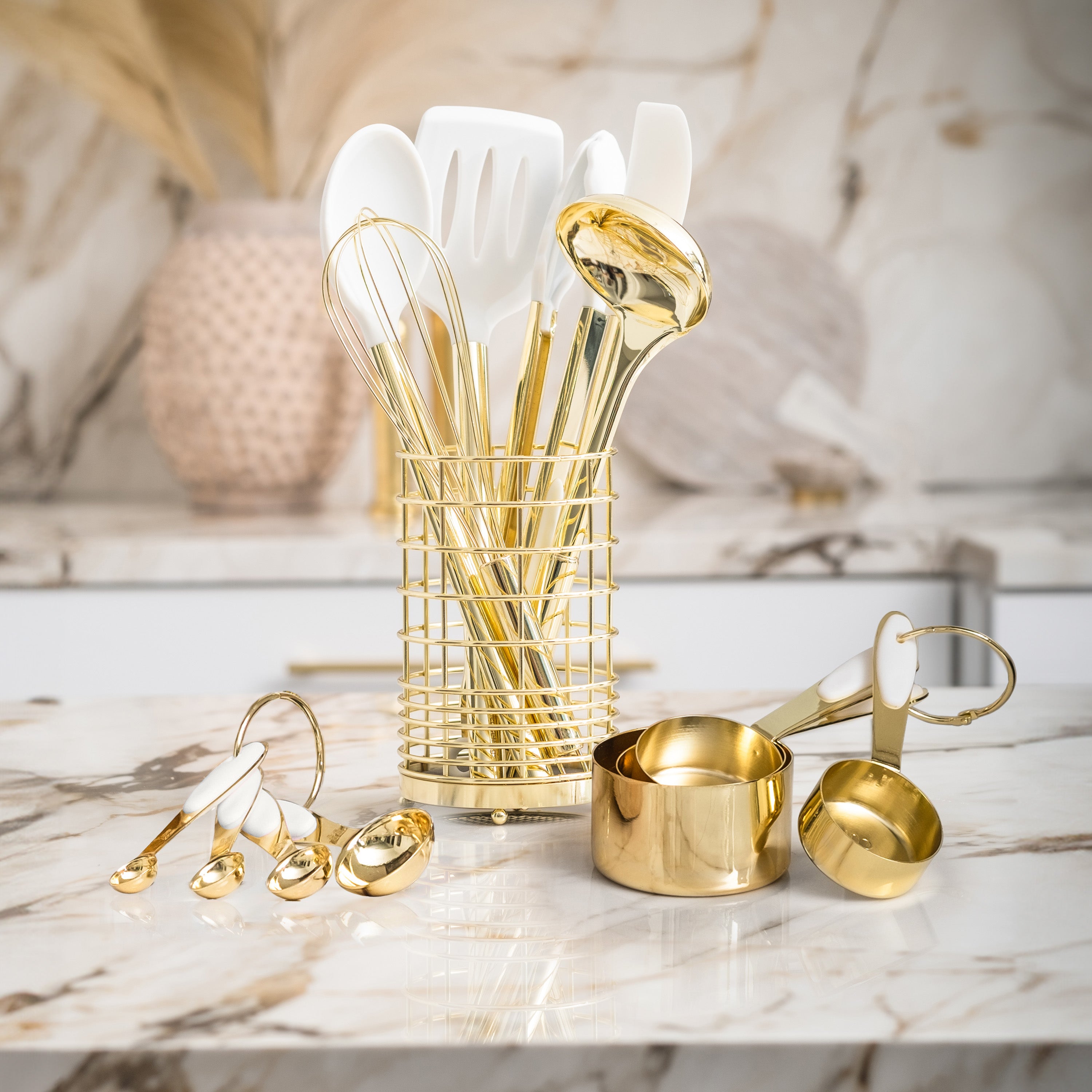 White and Light Gold Kitchen Utensils Duo