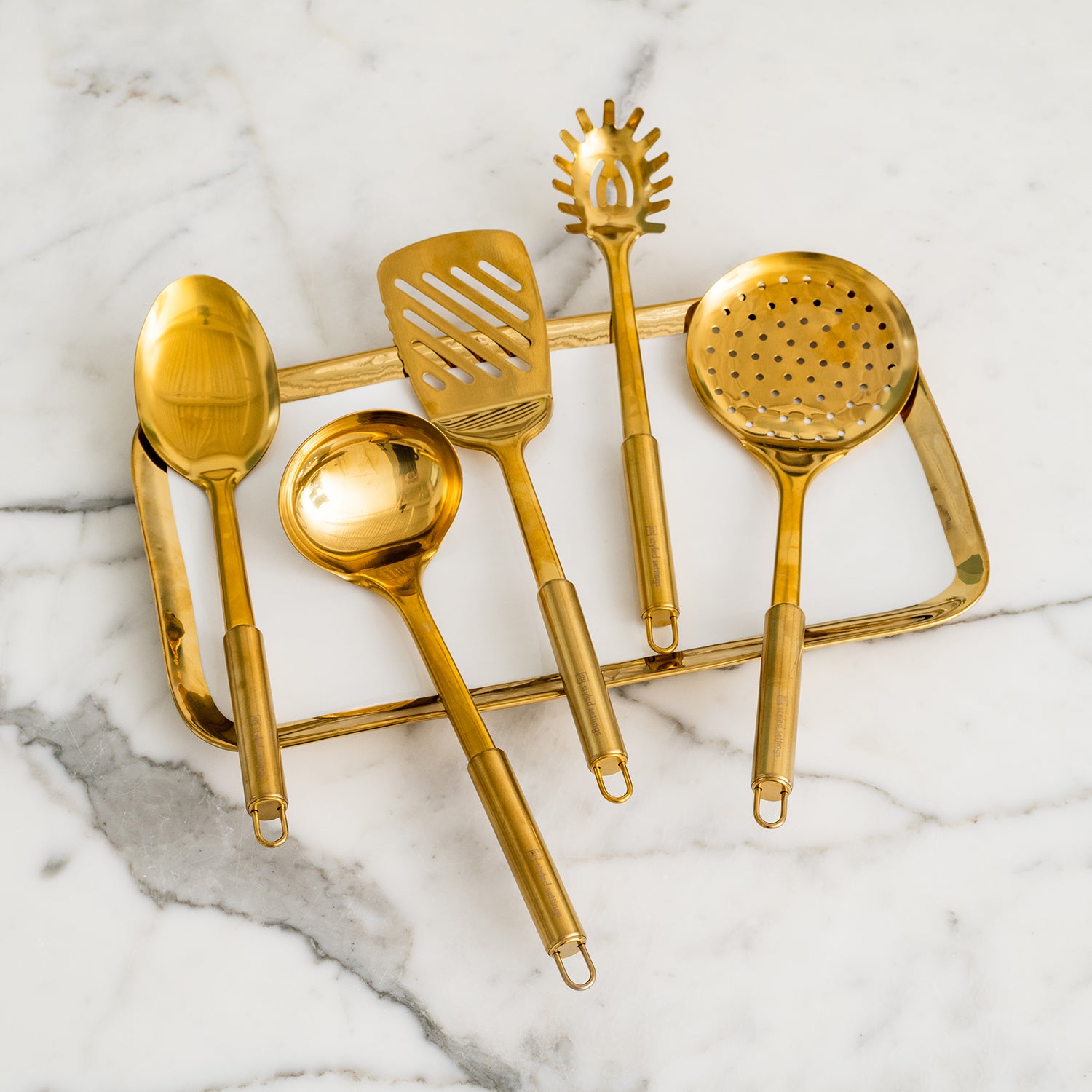 Brass/Gold Cooking Utensils Set for Modern Cooking and Serving - 5