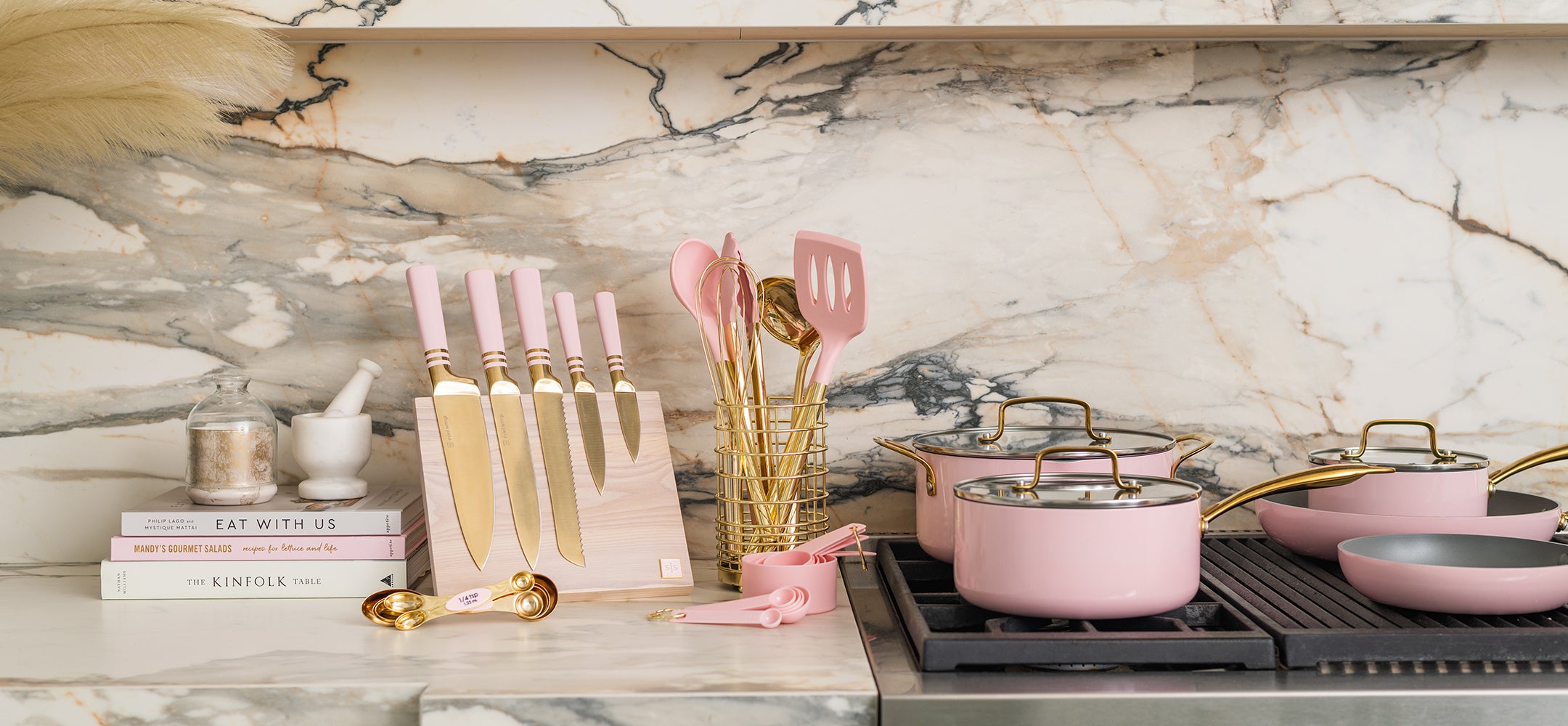 Styled Settings Pink Knife Set with Magnetic Knife Block - 6 PC