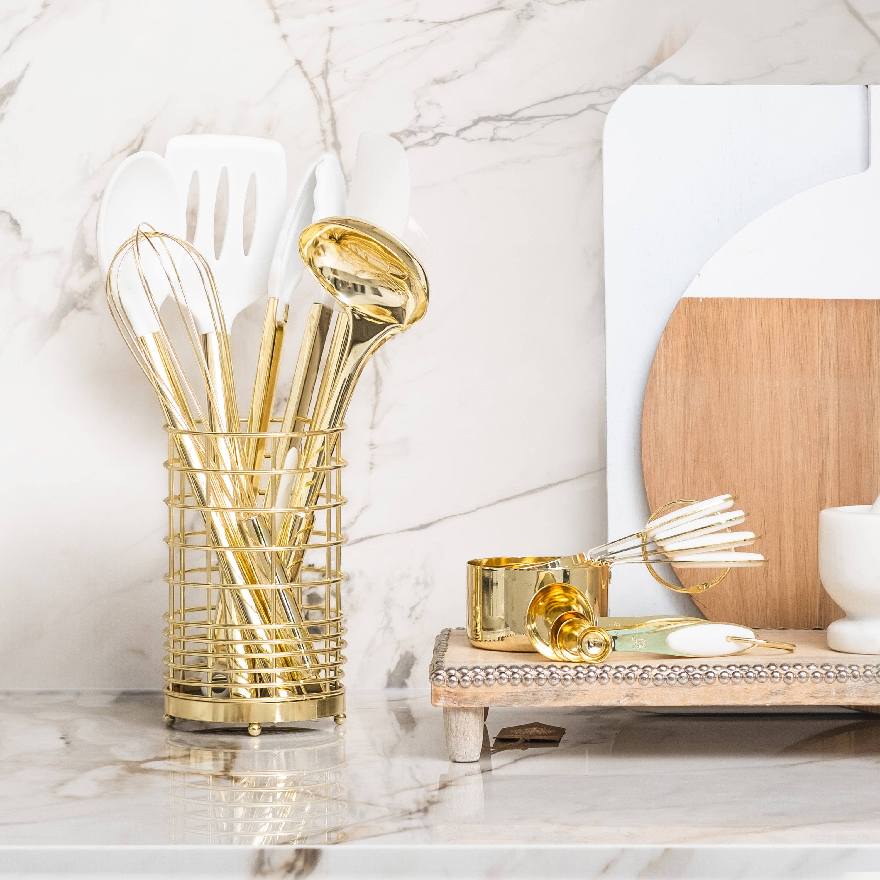 White and Light Gold Kitchen Utensils Duo