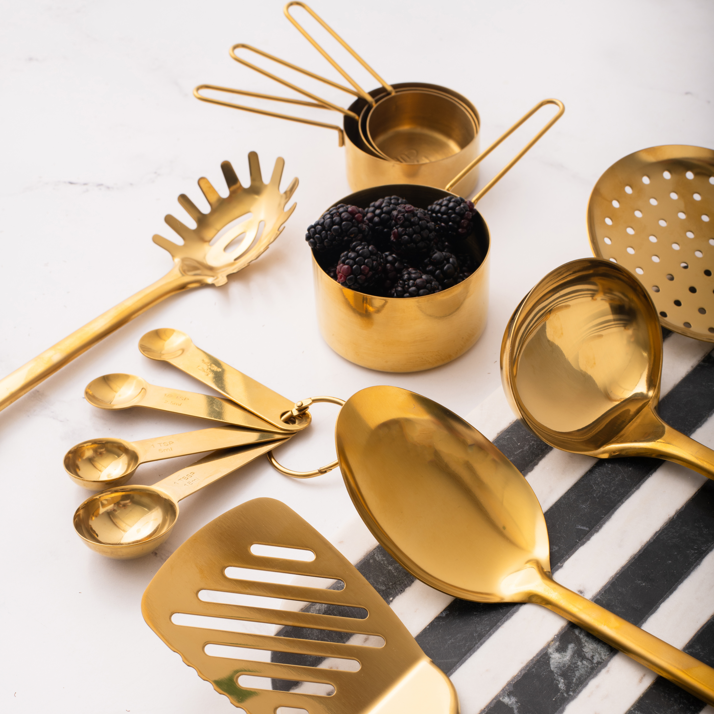 Styled Settings White & Gold Silicone Utensils with Holder and Measuring Cups & Spoons Set