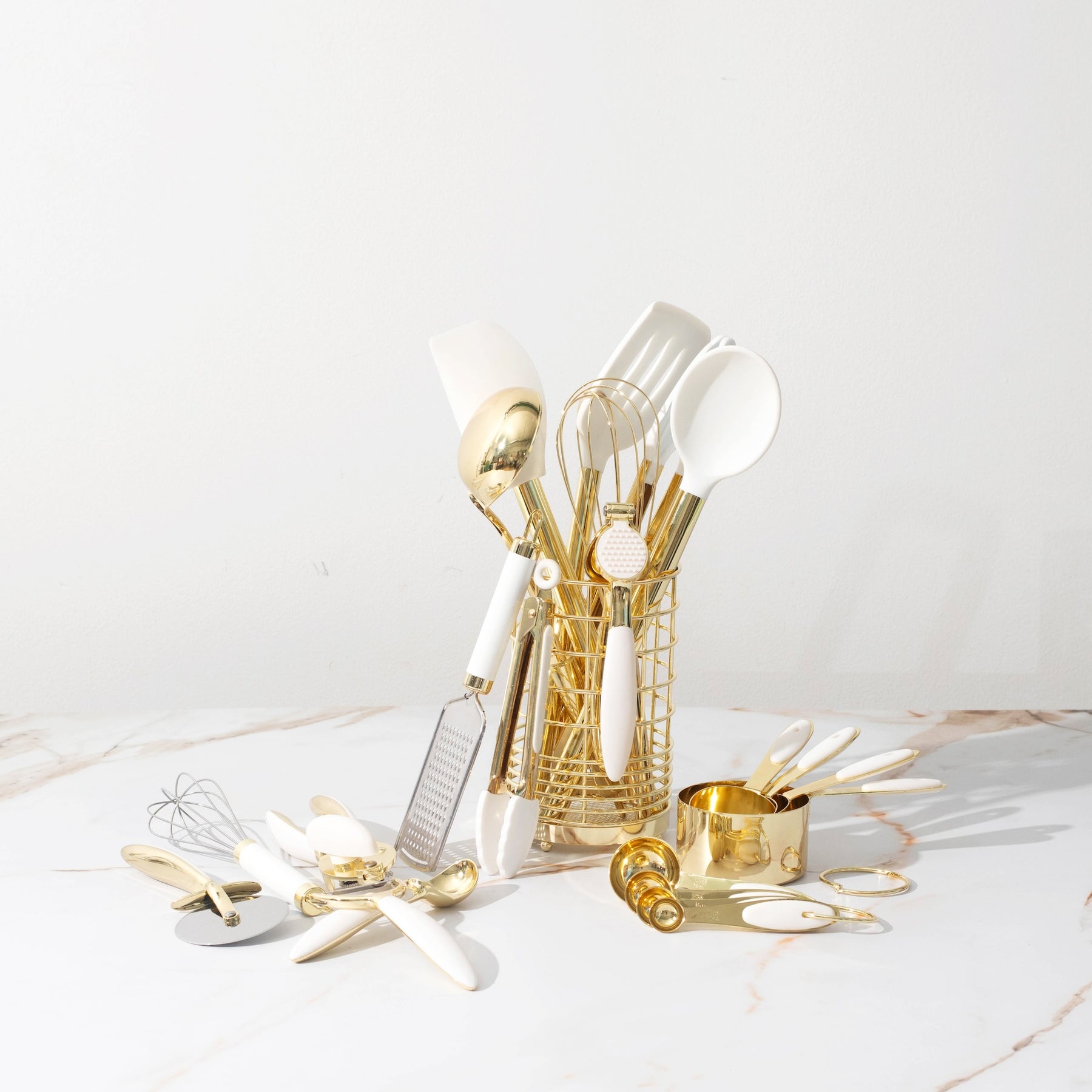 White and Light Gold Complete Kitchen Utensils Set