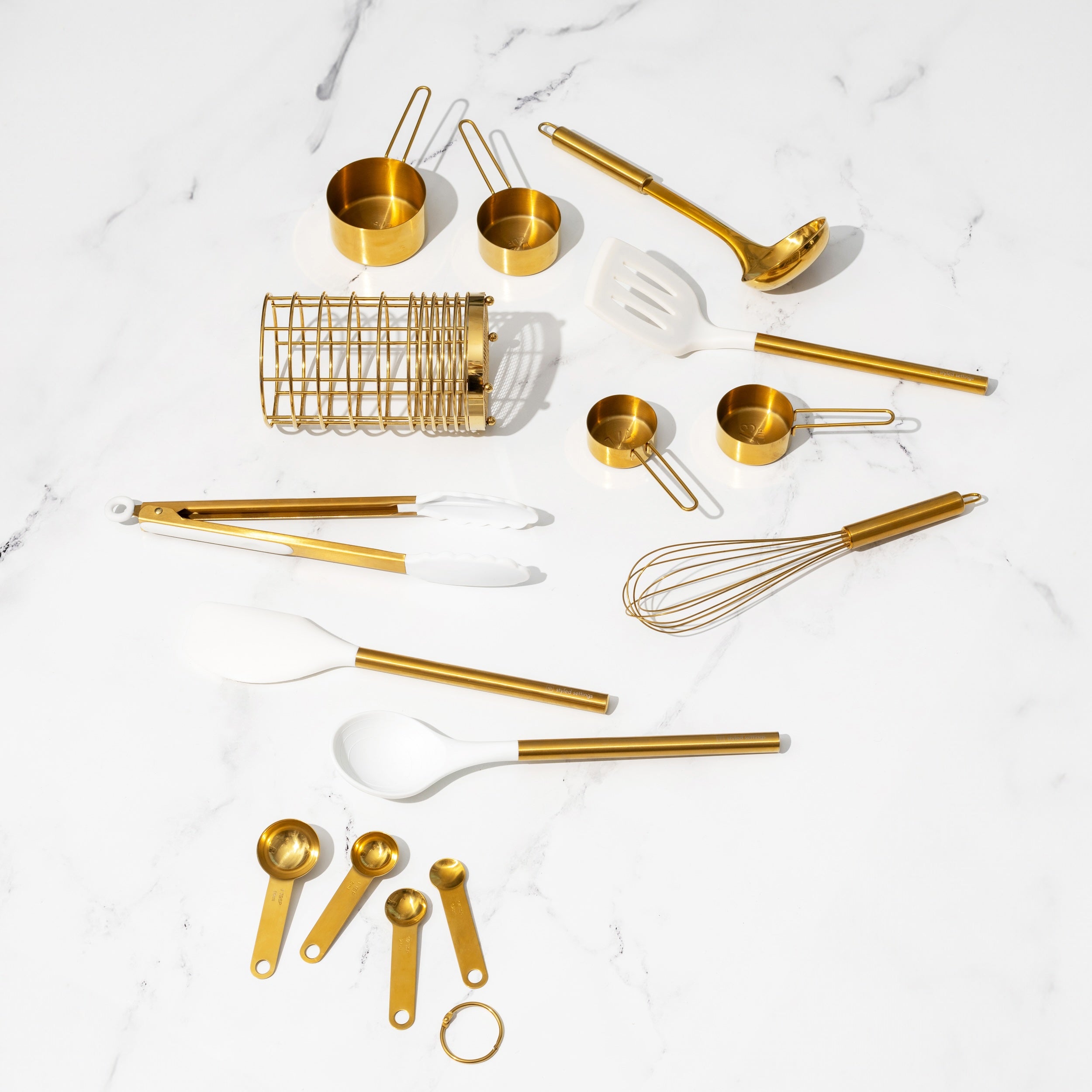 White and Vintage Gold Kitchen Utensils Duo