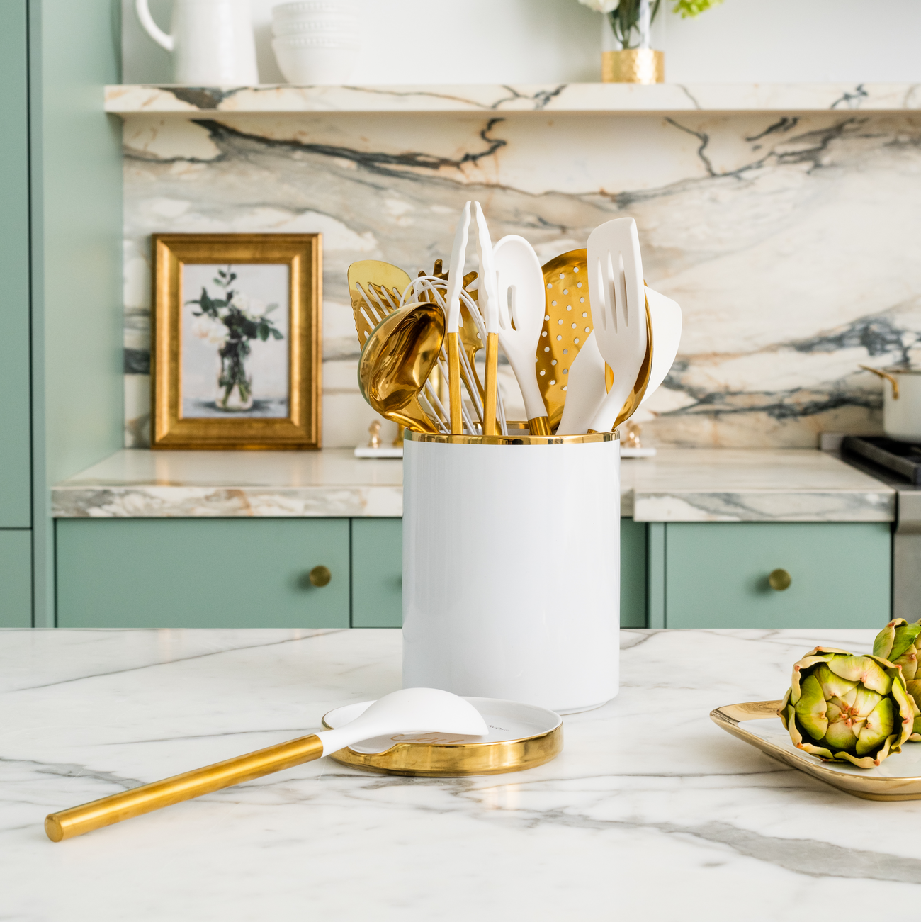 White and Vintage Gold Kitchen Bundle