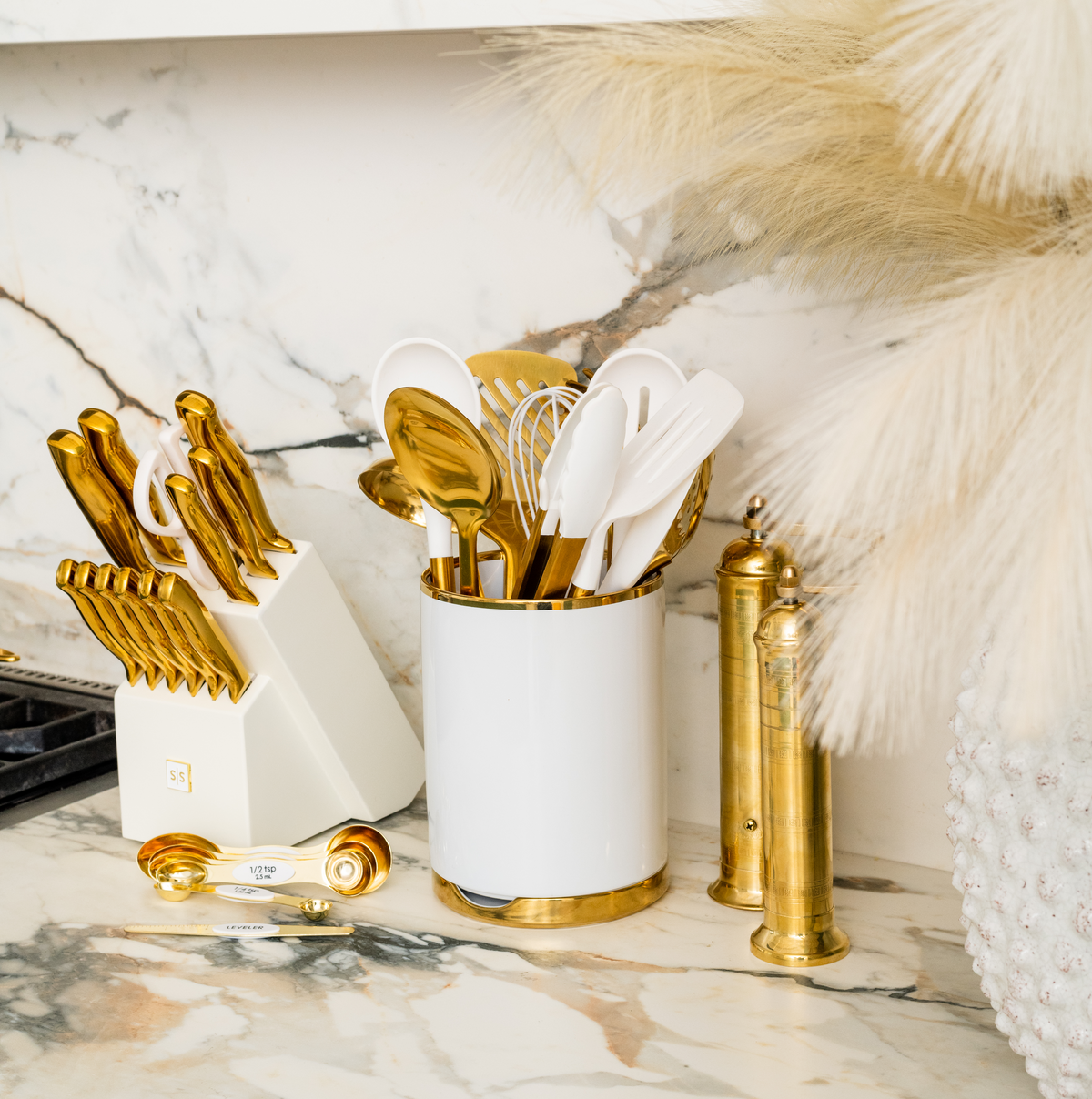 White and Vintage Gold Kitchen Bundle