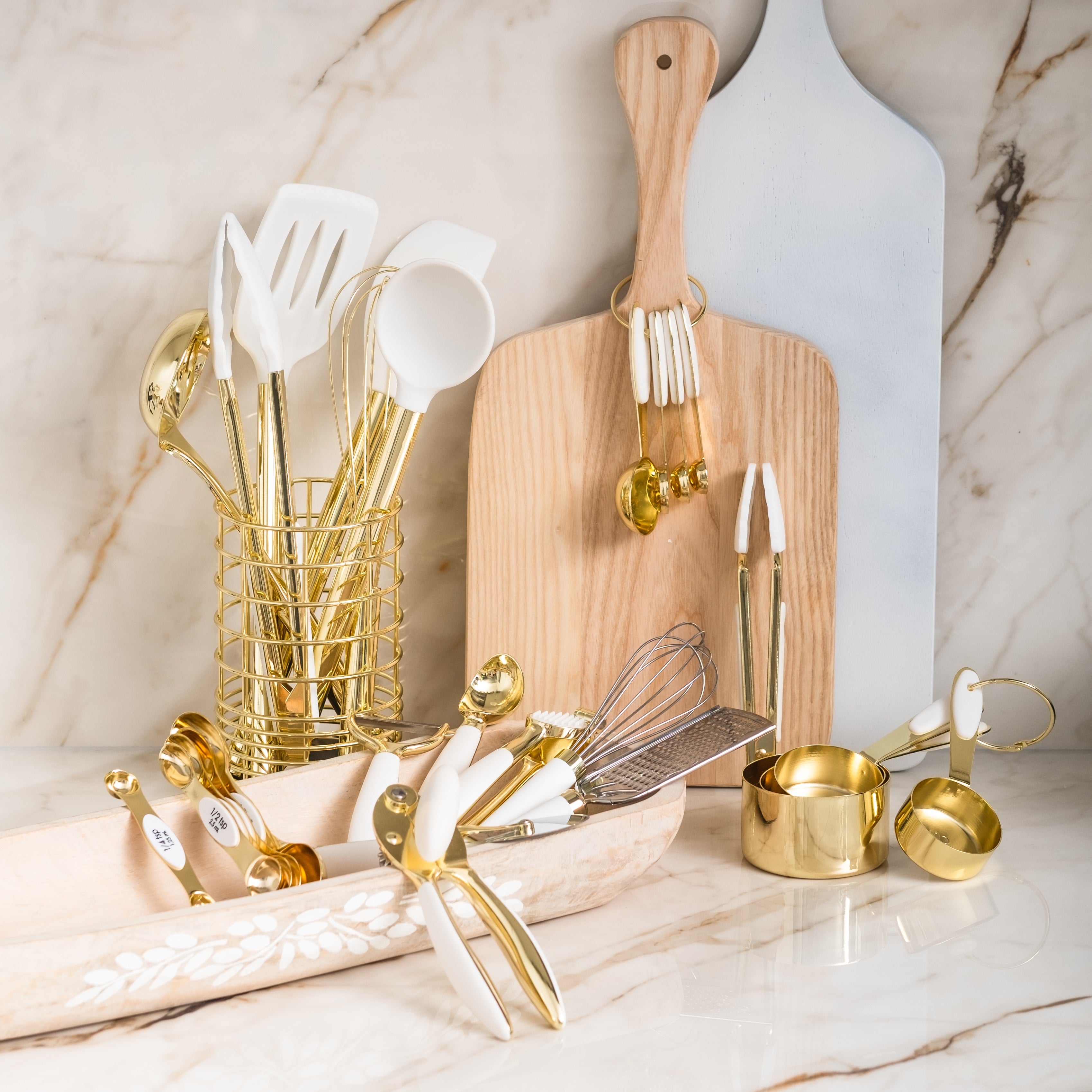 White and Gold Kitchen Tool Set