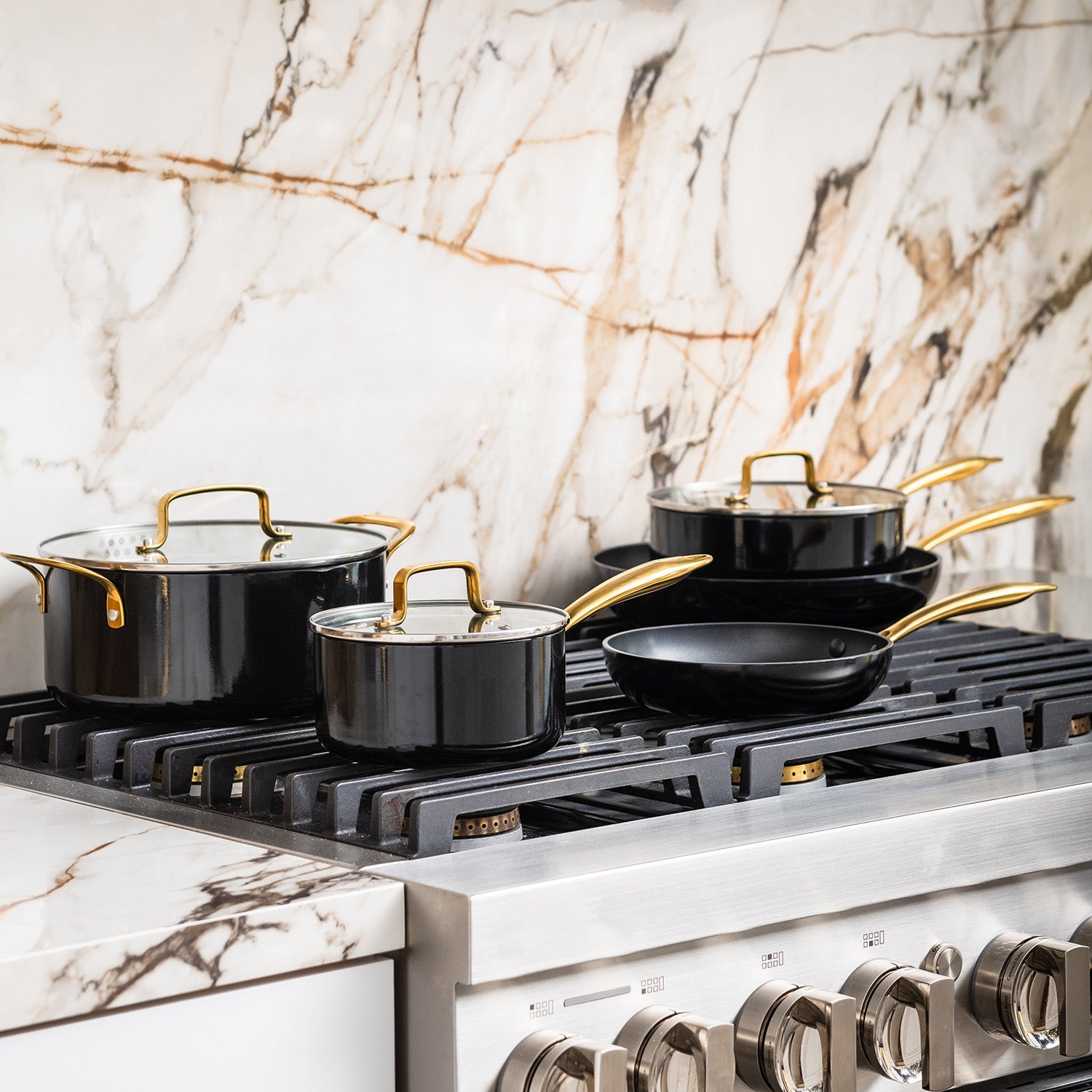 Black and Gold Nonstick Pots and Pans Set