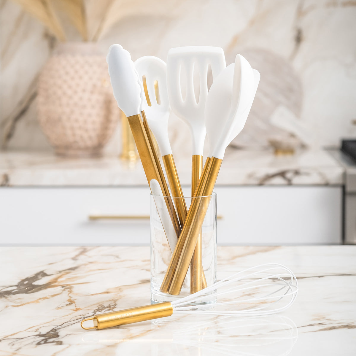 White and Gold Kitchen Utensils Set